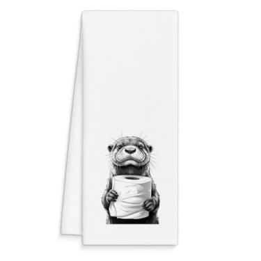 Imagem de Toalha de mão engraçada papel higiênico padrão lontra toalha decorativa para banheiro decoração de banheiro