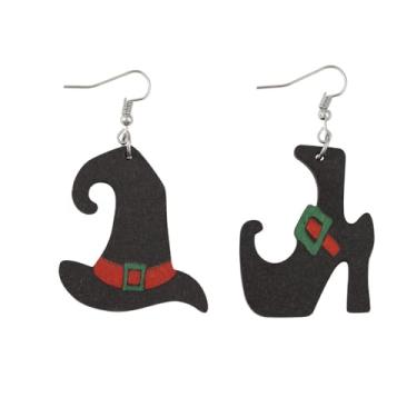 Imagem de Brincos femininos de Halloween da moda chapéu de bruxa assimétrico padrão em forma de lágrima design oco brincos pendentes de gota roupas de Halloween acessórios de bijuteria de fantasia