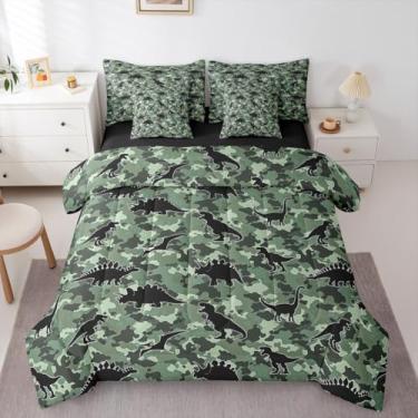 Imagem de Jejeloiu Conjunto de cama com estampa de dinossauro, 7 peças, com estampa de camuflagem, para crianças, meninos, meninas, verde-exército, em uma bolsa, macio, leve