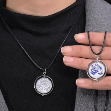 Imagem de Colar de rosa azul, colar em pó com pingente arcano giratório, presente para o dia dos namorados, 49cm, Liga de aço, Sem Pedra Preciosa