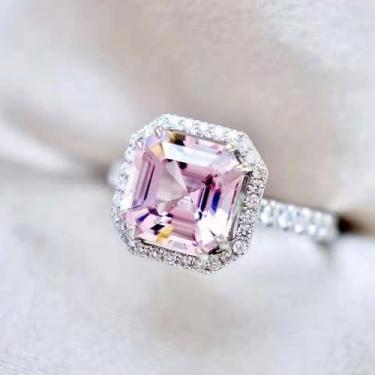 Imagem de Anéis de noivado de zircônia cúbica quadrada rosa banhada a ouro branco, alianças de compromisso, festas noturnas, presentes de dia dos namorados, alianças de eternidade para mulheres, 8, Cobre, Sem