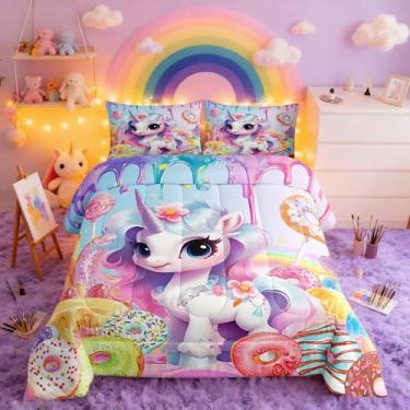 Imagem de Castle Fairy Conjunto De Edredom Infantil Unicórnio Fofo, Tamanho Grande, Reversível, Arco-Íris, Desenho Animado, Cavalo 3D, Animal, Rosa, Floral, Edredom, Coleção Quarto, Sorvete, Donut, Doces, Sob