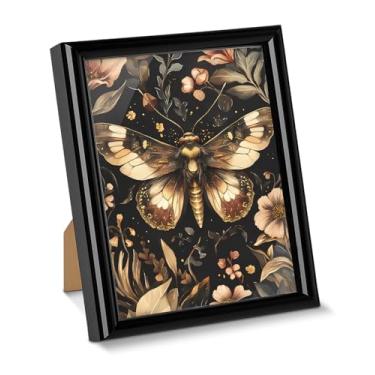 Imagem de Pôster de arte de parede de mariposa floral Witchy Moth Dark Academia para desktop, pintura emoldurada estética gótica para decoração de mesa de parede de casa de fazenda 15 x 20 cm