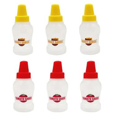 Imagem de Conjunto de 6 peças, minigarrafa recarregável de ketchup de tomate de 25 ml, recipiente portátil para molho de salada, recipientes de despensa para caixa Bento