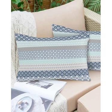 Imagem de Conjunto de 2 capas de almofada para área externa geométricas tribais geométricas decorativas para ambientes externos, 50 x 30 cm, capa de almofada para sofá, cama, jardim