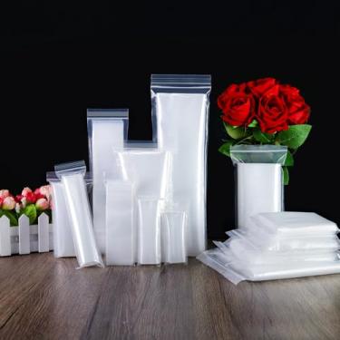 Imagem de 100 peças de 4 cm x 10 cm, pequenos sacos plásticos transparentes com zíper, sacos de poliéster longos e resseláveis, sacos retangulares com zíper para comprimidos Hardwares, embalagem de
