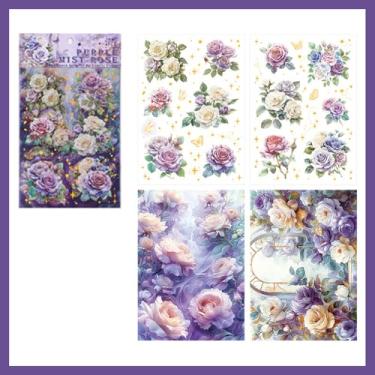 Imagem de Kit de adesivos florais de plantas, vintage, estética, transparente, conjunto de adesivos para scrapbooking, artigos estéticos, jornais de artesanato