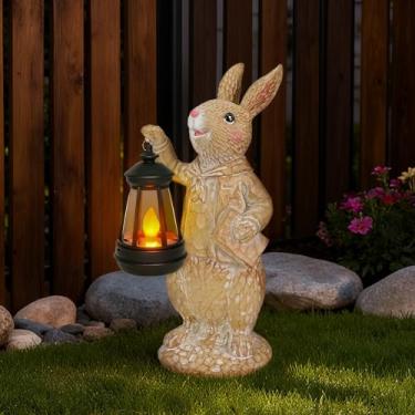 Imagem de zuzuzen Estátua de coelho de jardim com lanterna solar marrom claro