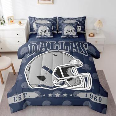 Imagem de Erosebridal Jogo de cama solteiro de futebol americano, futebol americano, 7 peças, para competição de rúgbi, azul marinho, para crianças e adultos