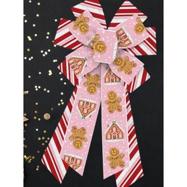 Imagem de Laços grandes de Natal para guirlanda, guirlanda de gengibre vermelha rosa branca para porta da frente, enfeite de serapilheira rosa para decoração de Natal para decoração de Natal, decoração interna
