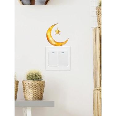 Imagem de 1 adesivo decorativo de parede interruptor adesivo padrão de estrela e lua adesivo autoadesivo impermeável removível PVC para sala de estar e quarto adesivo de interruptor de decoração