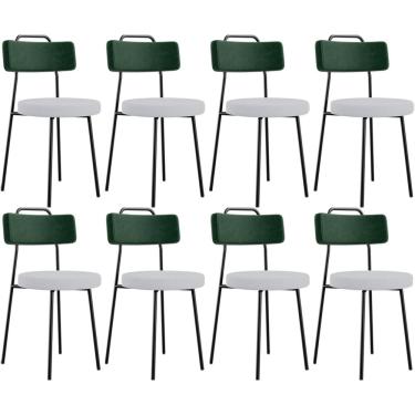 Imagem de Kit 08 Cadeiras Decorativa Estofada Sala Jantar Barcelona L02 Facto Verde Musgo Linho Cinza - Lyam
