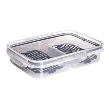 Imagem de Pote Organizador com Tampa de Travas, Polipropileno, 1,1 Litro, Transparente, Escorredor Interno, 25x17,5x5,2 cm, Divisórias para Alimentos