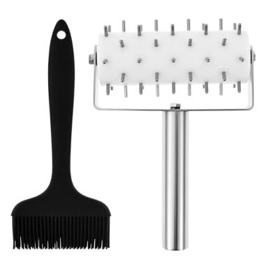 Imagem de Base prática de massa de pizza, rolo de massa de pizza de aço inoxidável com ferramenta de escova de silicone para fazer panquecas de biscoito e crosta