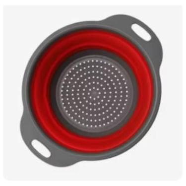 Imagem de Escorredor Retrátil Silicone e Plástico Redondo Vermelho e Preto – Compacto e Dobrável