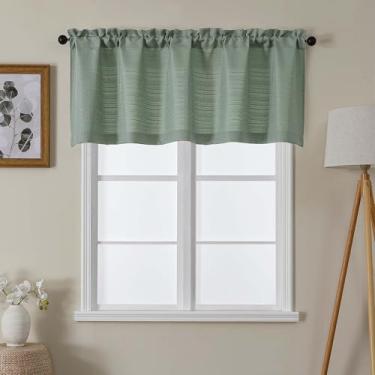 Imagem de Lecloud Saia verde sálvia para cortinas de janela de 55 cm de comprimento, cortinas de filtragem de luz modernas de privacidade, cortina rústica curta para casa com bolso para varões para armário de