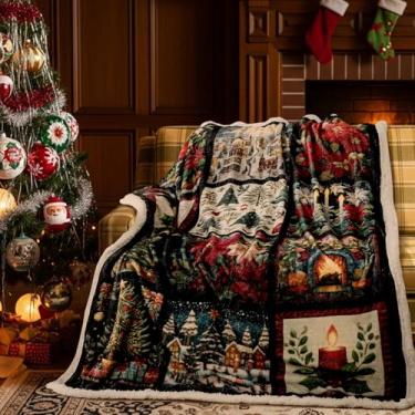 Imagem de Cobertor de flanela vintage de Natal sherpa lã grossa manta de retalhos de inverno cobertor de Natal macio presente quente aconchegante casa de fazenda natal decoração de casa para sofá-cama sofá 127