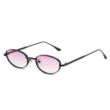 Imagem de VFDHN Óculos de sol vintage oval de metal feminino, óculos de sol com armação azul Uv400, moda urbana, masculino, punk (preto, roxo, gradiente)