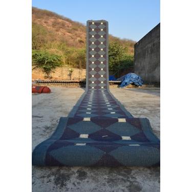 Imagem de ROYAL ARTS & CRAFTS Tapete Killim de juta de lã tecido à mão, 6,5 x 9 m, tapete de área de padrão geométrico, algodão tecido à mão, preto e dourado com borda vermelha, bordas com franjas (azul, azul