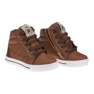 Imagem de Tênis Infantil Menino Cano Alto Zíper Bicolor - Pequito, Marrom, 22