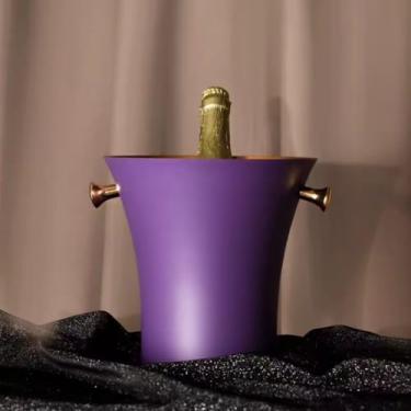 Imagem de Balde de gelo de aço inoxidável bicamada preservação do calor isolamento frio bonito KTV champanhe vinho tinto cerveja gelo bloco de gelo balde comercial (roxo, único)