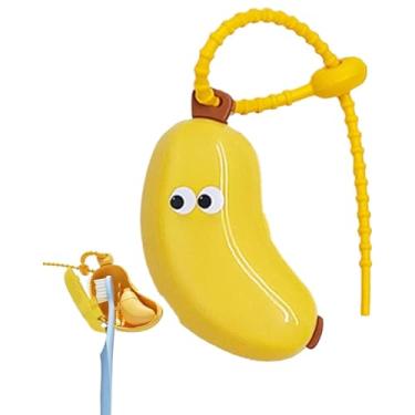 Imagem de Estojo para escova de dentes e pasta de dente de banana – Suporte portátil de viagem para escovas de dentes manuais e elétricas, design fofo de frutas para casa e viagens (amarelo)