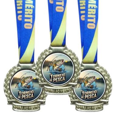 Imagem de Kit 10 Medalhas Para Pesca Esportes Premiação 60mm Pescaria Com Cordão Honra ao mérito