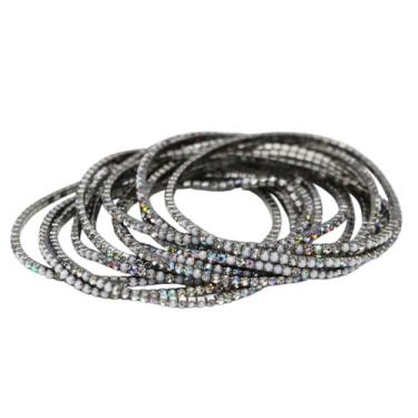 Imagem de Rosemarie & Jubalee Pulseiras elásticas de strass de cristal, estilo empilhável, conjunto de 12, 16,75 polegadas, One Size, Liga de metal, strass de cristal, Strass