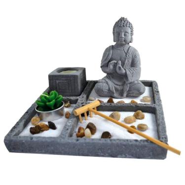 Imagem de Terrário Bandeja Areia Altar Jardim Zen Decorativo Porta Vela Meditação Pedra 14cm