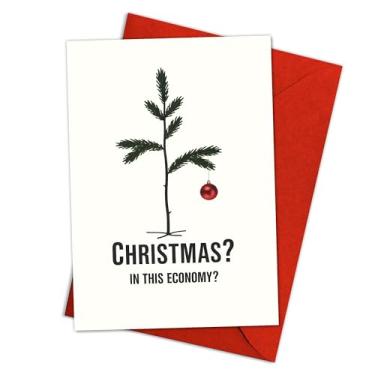 Imagem de Podagree Christmas In This Economy Relatable Modern Holiday Greeting, cartão de Natal sarcástico para amigos ou colegas de trabalho, cartão de humor econômico com design simples de árvore individual