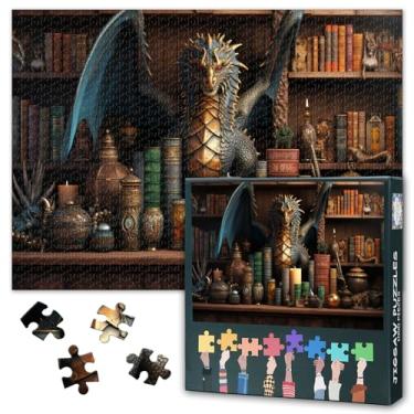 Imagem de Dragon Themed Bookshelf 1000 Piece Jigsaw Puzzles for Adults - Concept of Reading and Fantasy, Vibrant Book & Puzzle Design, Challenging Adult Puzzle for Display 20x27 Inch