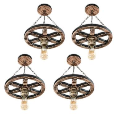 Imagem de Kit 4 Lustre Luminária Roda De Carroça 33Cm Rústica Colonial