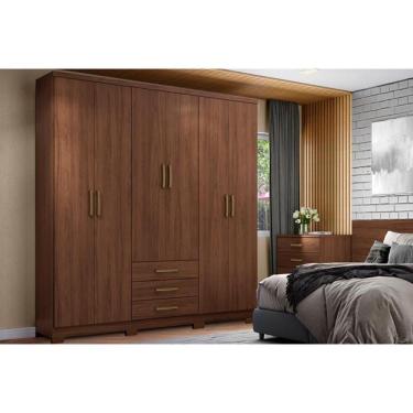 Imagem de Guarda Roupa Solteiro 6 Portas E 3 Gavetas Caju Da136 Castanho - Henn