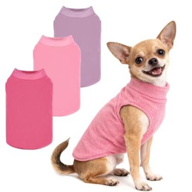 Imagem de PUPTECK Pacote com 3 suéteres de lã para cães, casaco leve de gola rolê, pulôver ultramacio para filhotes de cachorro roupas quentes de inverno para cães pequenos e médios para clima frio, fúcsia
