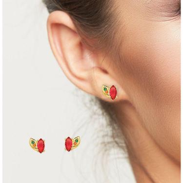 Imagem de Brinco Ponto De Luz Colorido Banhado Ouro 18k