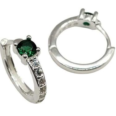 Imagem de Brinco Argola Cravejada Com Ponto De Luz Colorido Prata 925