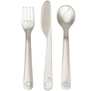 Imagem de Kit Talheres Cloudy Infantil Colher Garfo Faca com Desenho Aço Inoxidável Buba