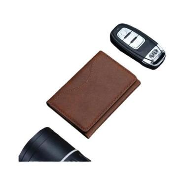 Imagem de Carteira Magnética Trifold Em Couro PU Com Suporte Para Cartões Para i