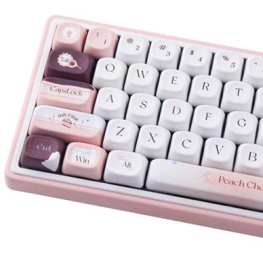 Imagem de Tsungup Teclas PBT MOA, 126 teclas fofas rosa marrom com tema chocolate, conjunto de teclas de teclado para interruptores MX mecânicos