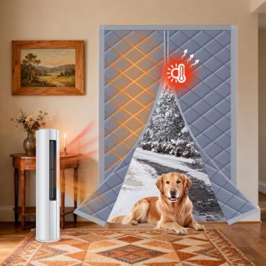 Imagem de Cortina de porta de inverno para tamanho de porta 122 cm x 203 cm capa de cortina com isolamento térmico magnético, tecido Oxford, espessa, de algodão, porta temporária à prova de som, à prova de