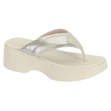 Imagem de Tamanco de Dedo moleca Anabela Tira Grossa Macia Feminino (Branco Prata, BR, Adulto, Numérico, 37)