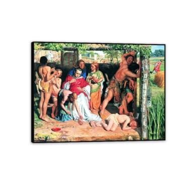 Imagem de William Holman Hunt Wall Art A Converted British Family Sheltering Poster Famous Paintings William Holman Hunt Wall Decor Prints Picture for Living Room Room Office65x50cm (66.0x48.3 cm) moldura preta
