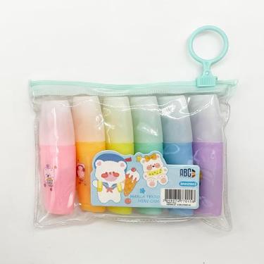 Imagem de ABC Marca Texto Mini, 6 Cores Pastel, Conjunto de Marcadores Decorativos com Estampas Fofas, em Estojo Transparente