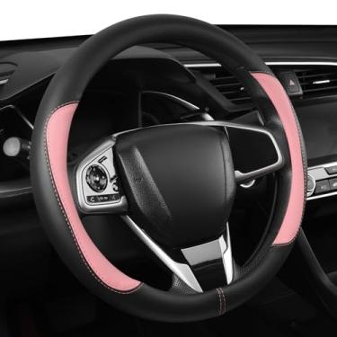 Imagem de Capa de volante de carro, capa de volante de couro de microfibra universal de 39,4 a 40,6 cm, antiderrapante, respirável, protetor de roda automotivo para homens e mulheres (preto e rosa)
