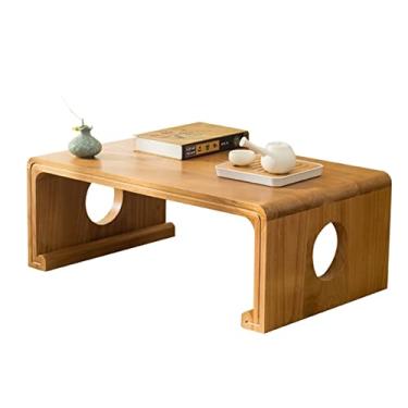 Imagem de Mesa de janela de madeira maciça estilo japonês tatami mesa de centro simples varanda pequena mesa baixa piso mesa de cama mesa antiga chinesa zither mesa (cor: amarelo, tamanho: 60 * 40 * 30 cm