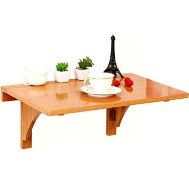 Imagem de Mesa de madeira maciça montada na parede com folhas suspensas, dobrável, para sala de jantar, mesa conversível, mesa de computador, 80 x 45 cm/32 x 18 pol