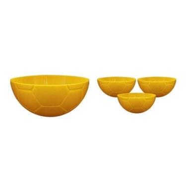 Imagem de Kit 4 Petisqueira Futebol Amarelo 240Ml Plástico - Bb Store