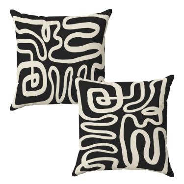 Imagem de Yomisex Capas de travesseiro abstratas - capas de travesseiro preto e branco, almofadas de destaque para sofá 45,7 x 45,7 cm, conjunto de 2, flanela, decoração de sala de estar, almofadas decorativas