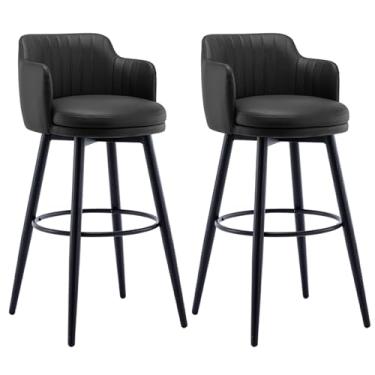 Imagem de Conjunto de 2 banquetas giratórias com altura de balcão com banco traseiro de couro PU para balcão de cozinha e restaurante preto 75 cm (preto 75 cm)