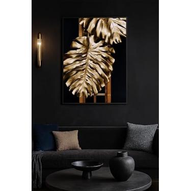 Imagem de Quadro Decorativo Luxo Folhagem Abstrata Preto e Dourado 90x65 (01, Preto, 90x65)